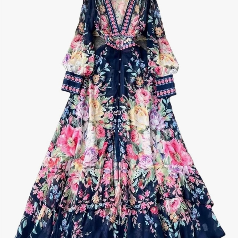 Elegant Boho Chiffon Floral Long Sleeve Dress